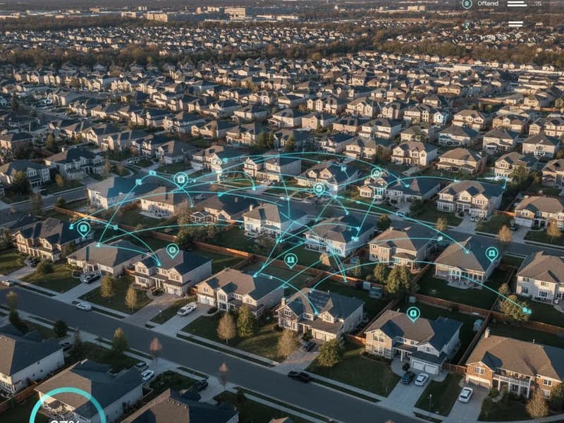 Aerial view of residential properties with engagement insights